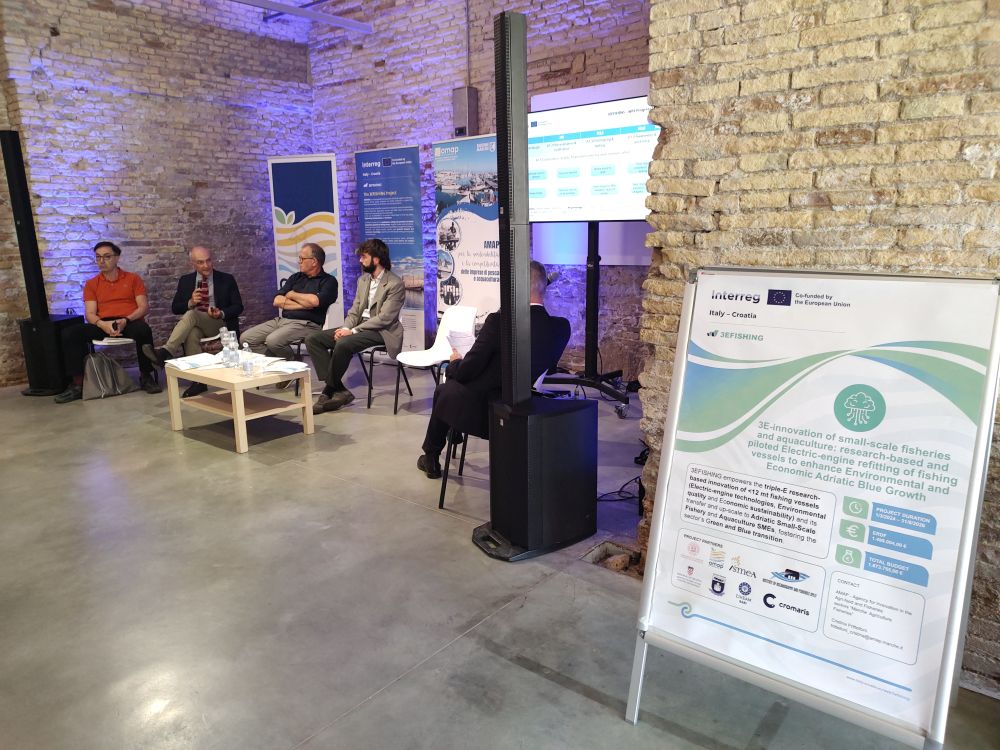 Focus sul poster del progetto 3EFISHING durante la seconda sessione del workshop L'immagine ritrae il poster del progetto 3EFISHING durante la seconda sessione del workshop