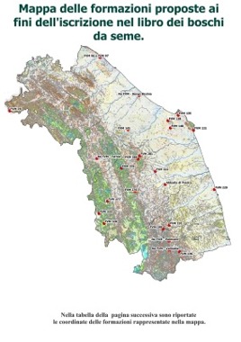 Immagine della Regione Marche con le posizioni degli alberi